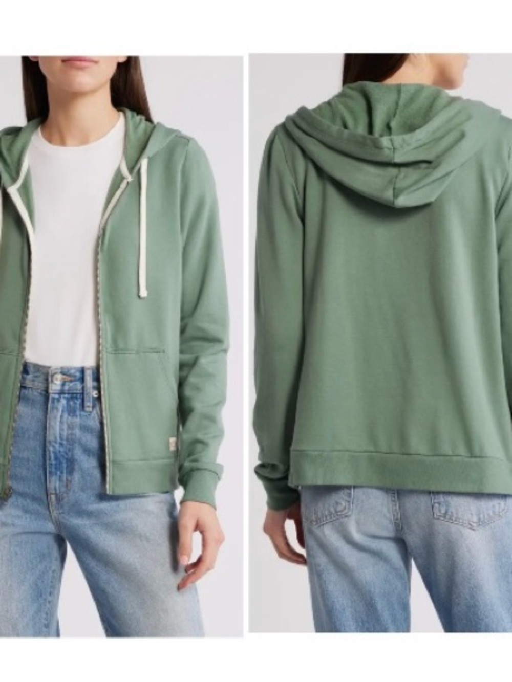 Marine Layer Sage Green Zip Hoodie with Ivory Drawstrings